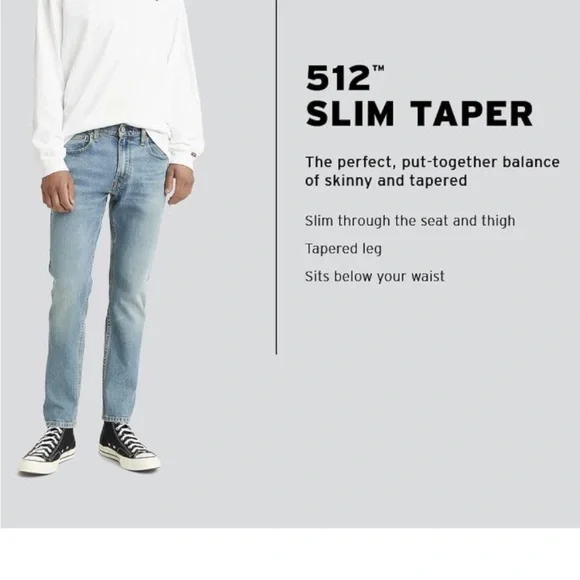 Levi's 34 x 36 Jeans 512 Slim Taper Fit Stretch Jeans zip fly NWT